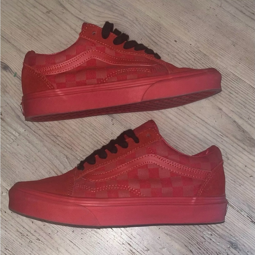 Vans Old Skool Tonal Checkerboard Shoes Racing Toro Red Mens 5 Women’s 6.5 Skate